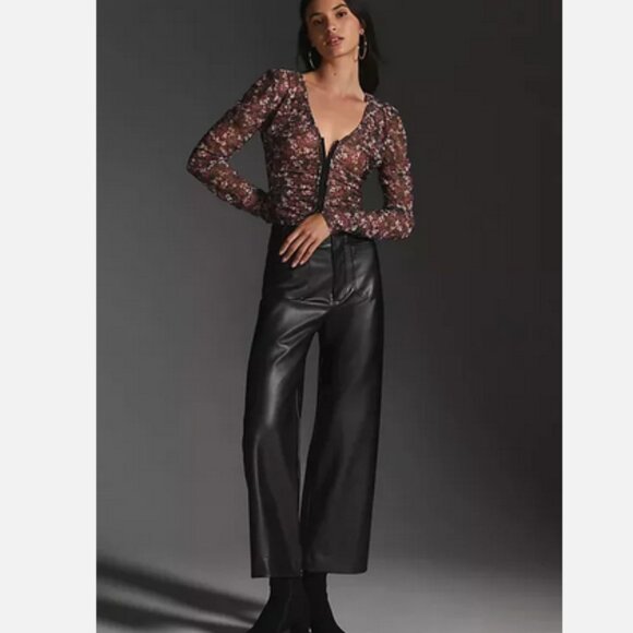 Anthropologie Maeve 22W The Colette Cropped Wide-Leg Faux Leather Pants 22 W NWT - Picture 6 of 8